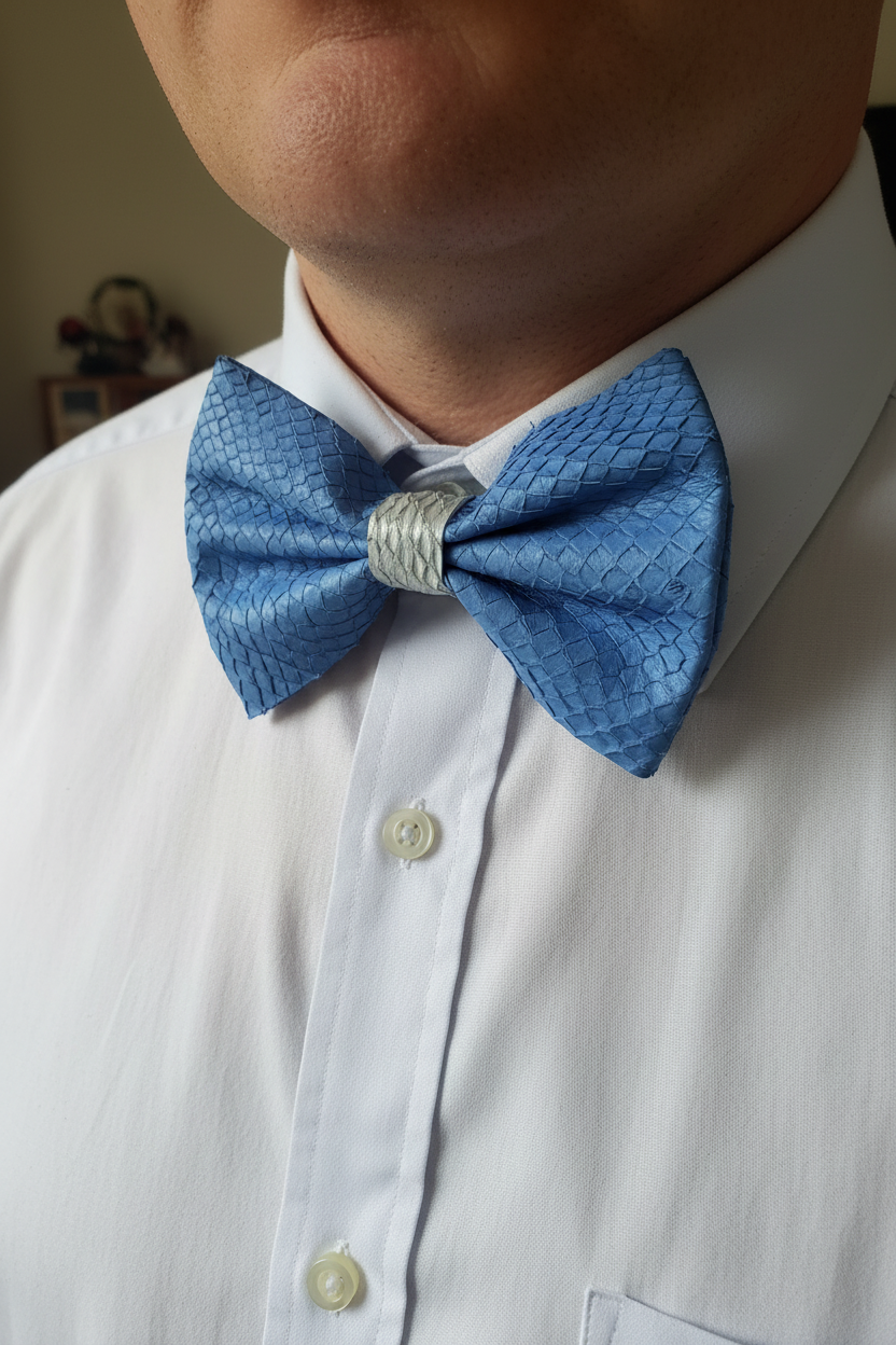 Homme portant le nœud papillon bleu